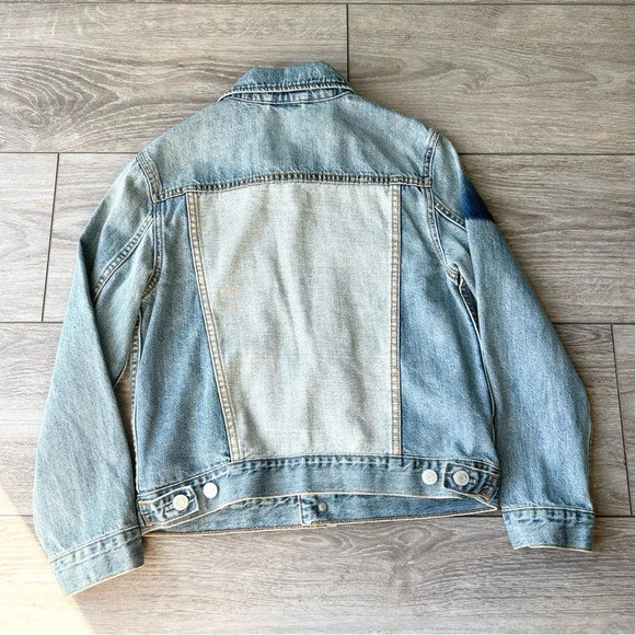 Kids Gap Asymmetrical Patchwork Distressed Jean Trucker Jacket - Picture 10 of 14